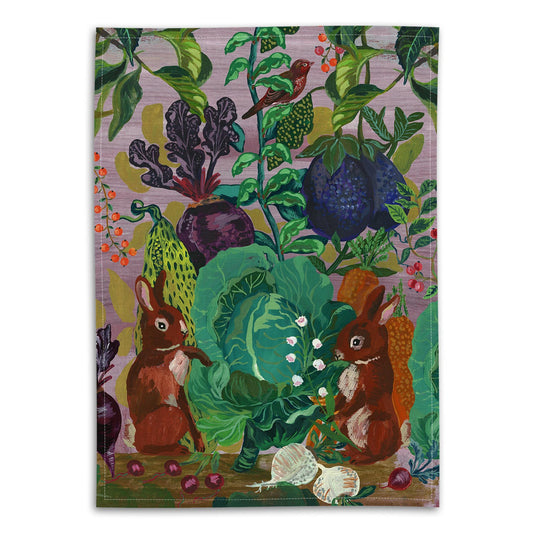 The Rabbits In The Cabbage Patch Tea Towel